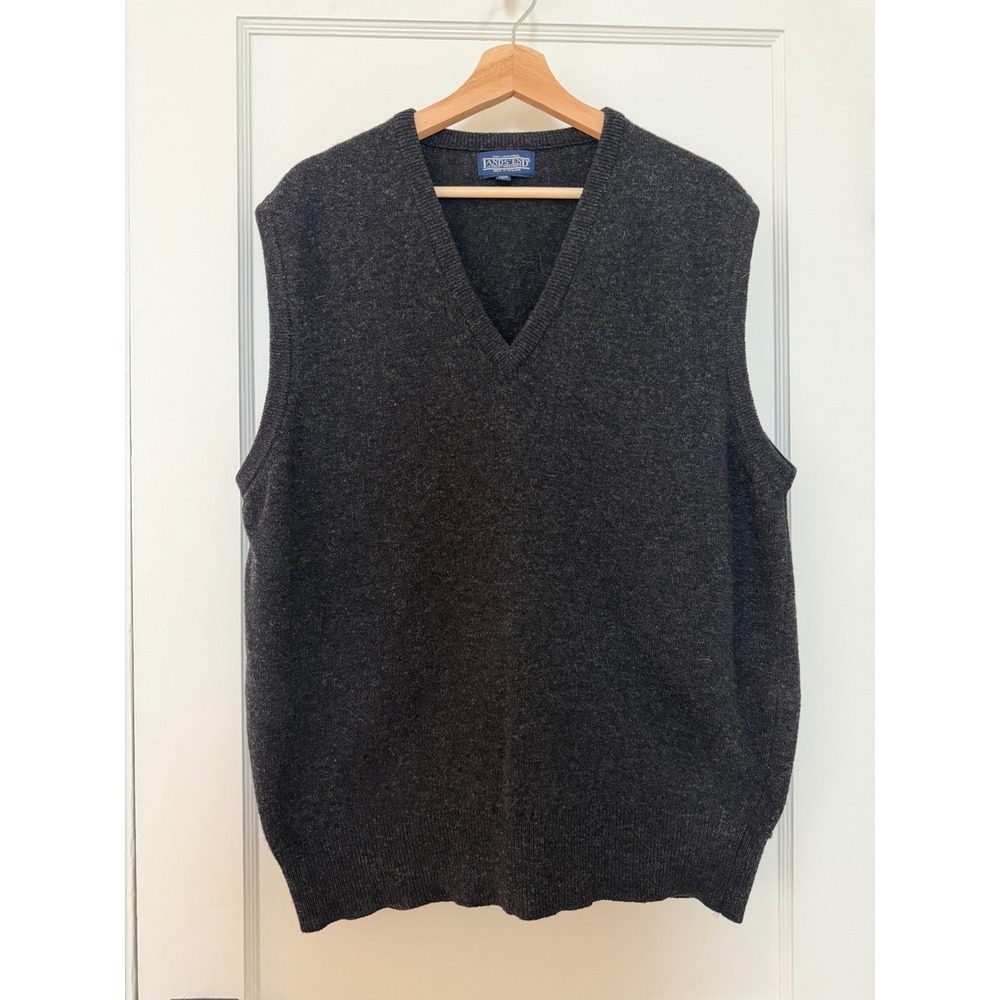 Vintage Lands End Lambswool Sweater Vest Mens L Charcoal Gray Preppy Academia